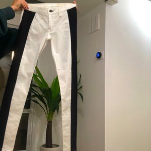 Rag & Bone White Contrast Black Panel Skinny Jeans